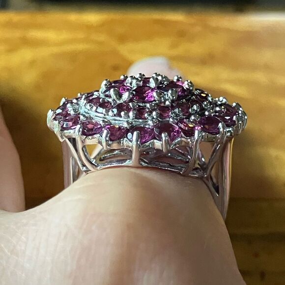 Natural Rhodolite Garnet Sterling Silver Cocktail Ring Size 10 - Picture 2 of 8
